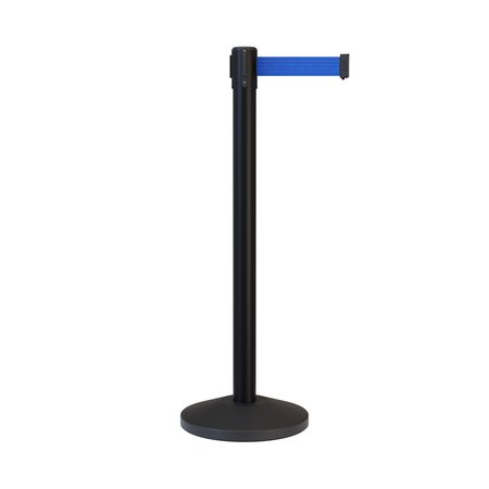 MONTOUR LINE Stanchion Retractable Belt Barrier Black Post 7.5 ft. Blue Belt M630-BK-BL-75